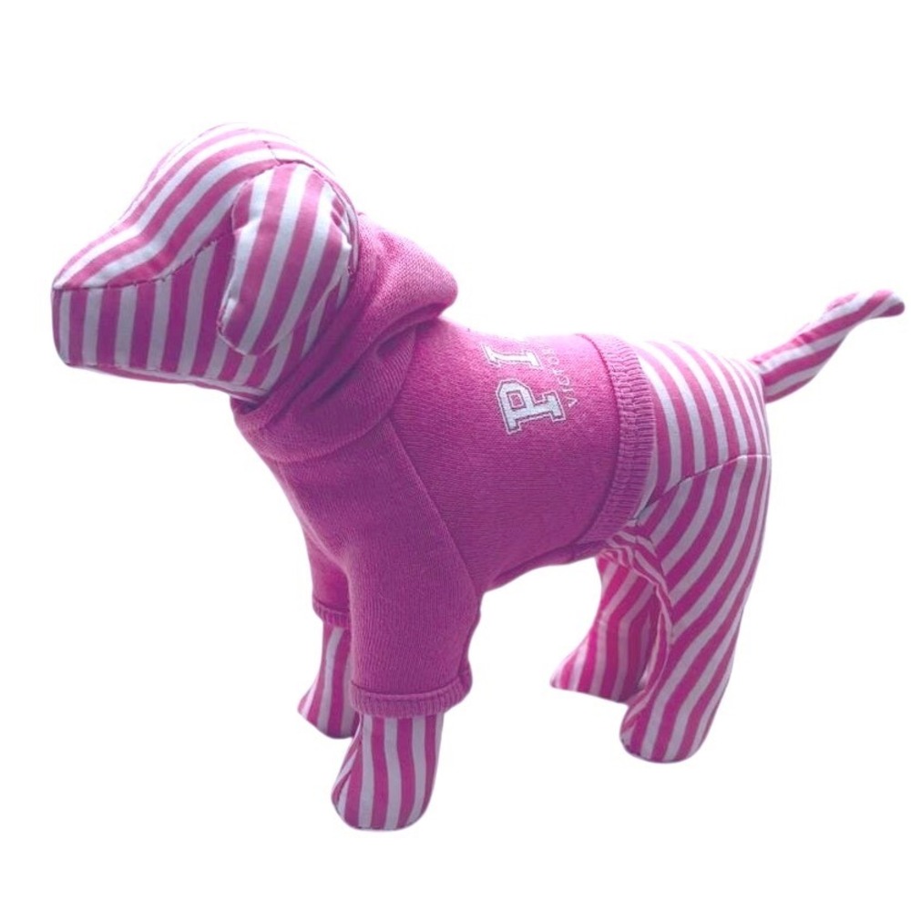 Victoria's Secret PINK Dog Plush Pink White Stripe Hoodie Y2K Collectible 7"